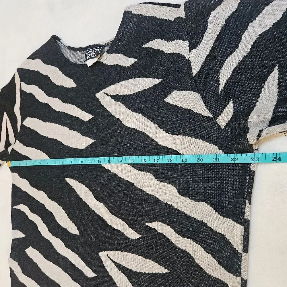 Vintage SWAT Tunic Top Black White Zebra Print 3/4 Length Sleeve Women Sz M